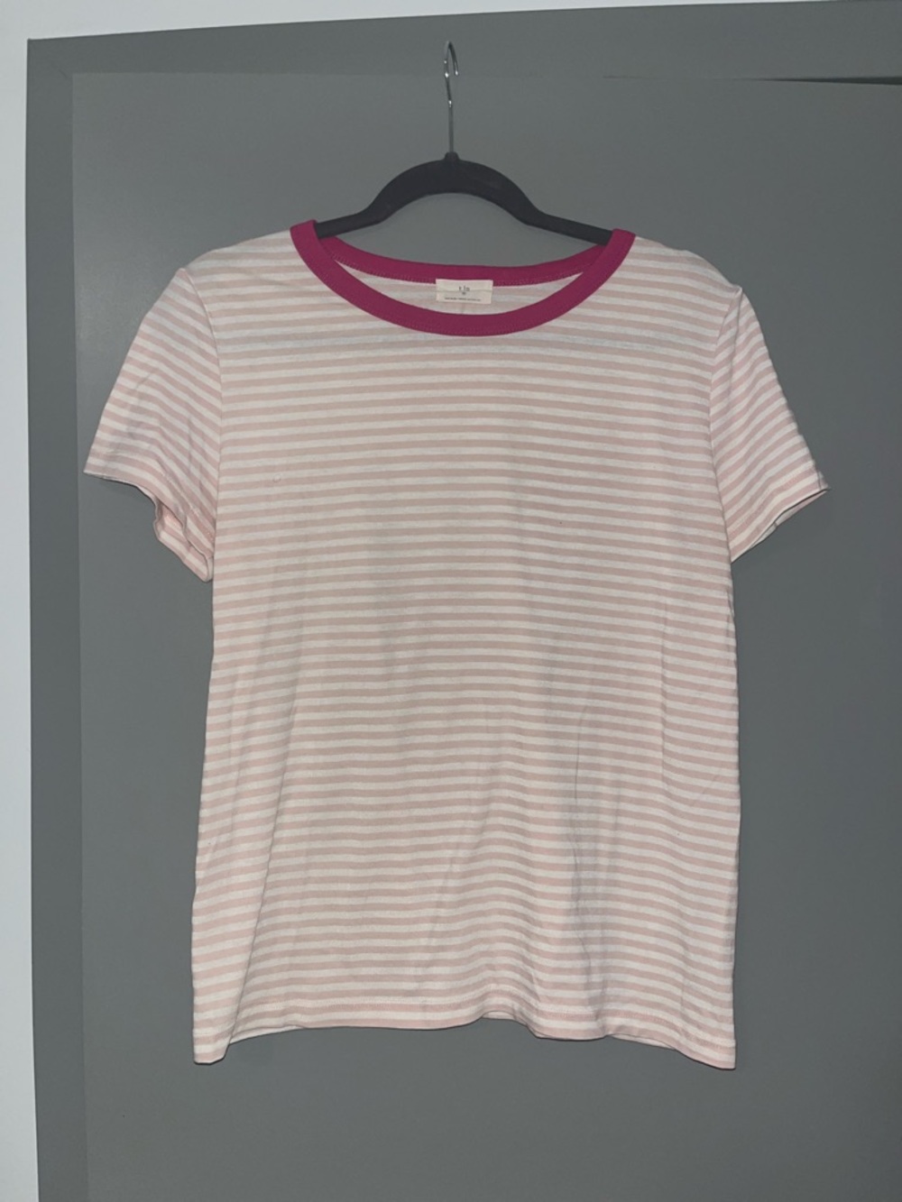 T.la Anthropologie Striped Pink Tee with Hot Pink Trim Size Medium